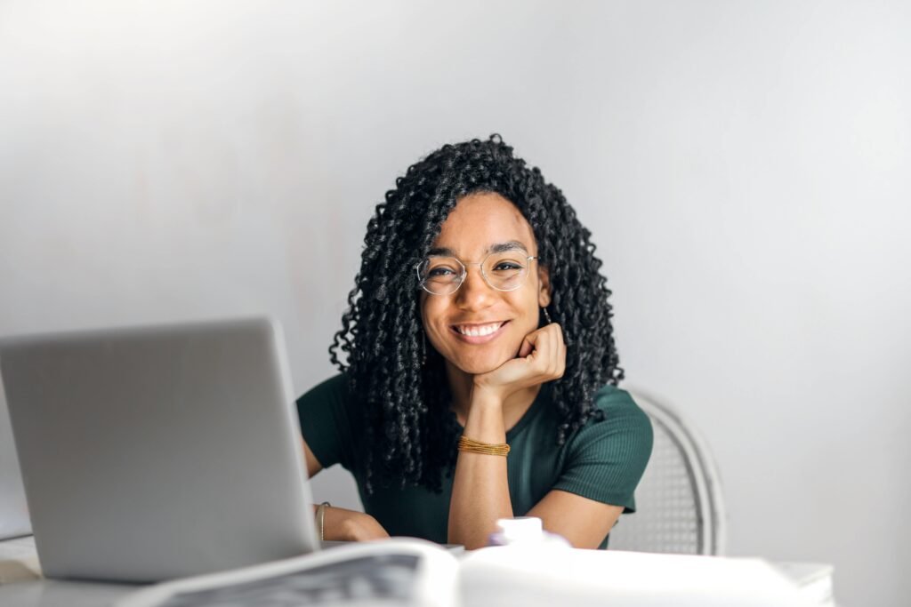 Student taking California DMV permit practice test on laptop