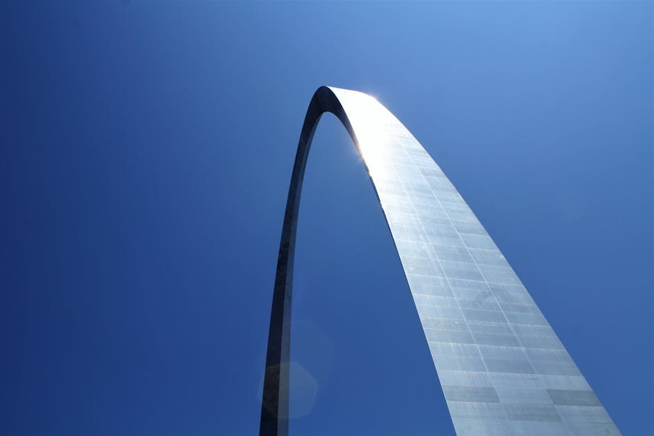 Iconic Gateway Arch in St. Louis captured against a clear blue sky.